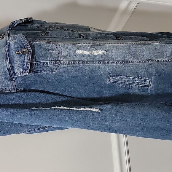 Versona Distressed Tunic Length Denim Jean Jacket - Picture 2 of 7